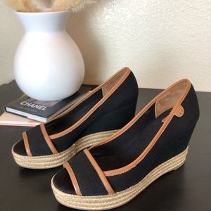 Tory Burch Majorca Peep Toe Espadrille Wedges.